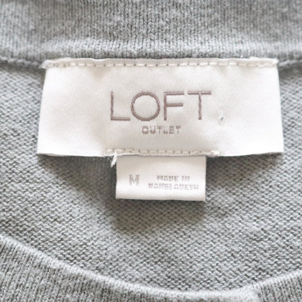 Loft | Soft Sage Green Grey Lightweight Button Front Crewneck Cardigan Sweater - Picture 7 of 13